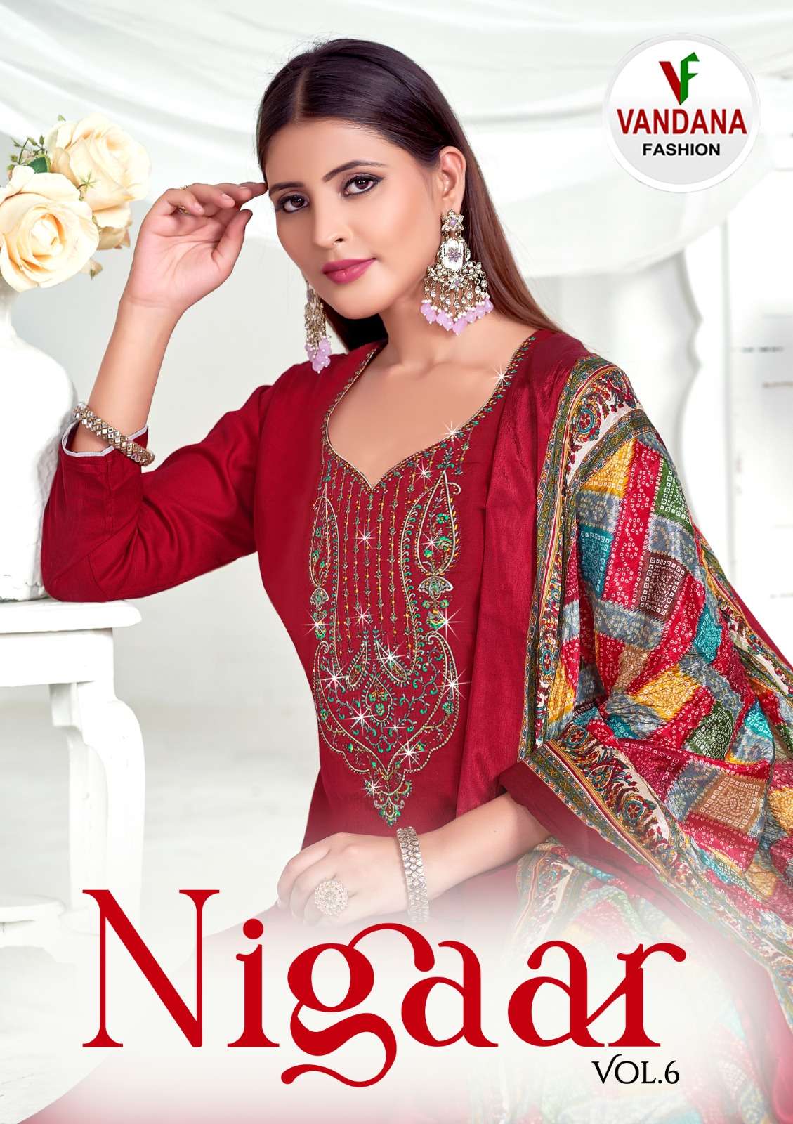 NIGAAR VOL-6 BY VANDANA FASHION 6001 TO 6008 SERIES RAYON SLUB PRINTED DRESSES