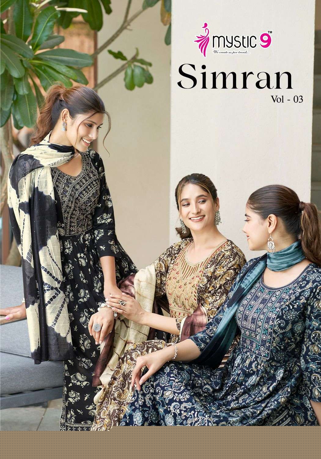 SIMRAN VOL-03 BY MYSTIC 9 1001 TO 1008 SERIES RAYON FOIL EMBROIDERY DRESSES 