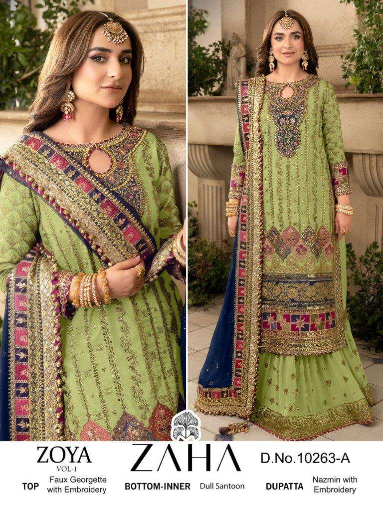 ZOYA VOL-01 BY ZAHA DESIGNER 10263 SERIES FAUX GEORGETTE WORK PAKISTANI DRESSES