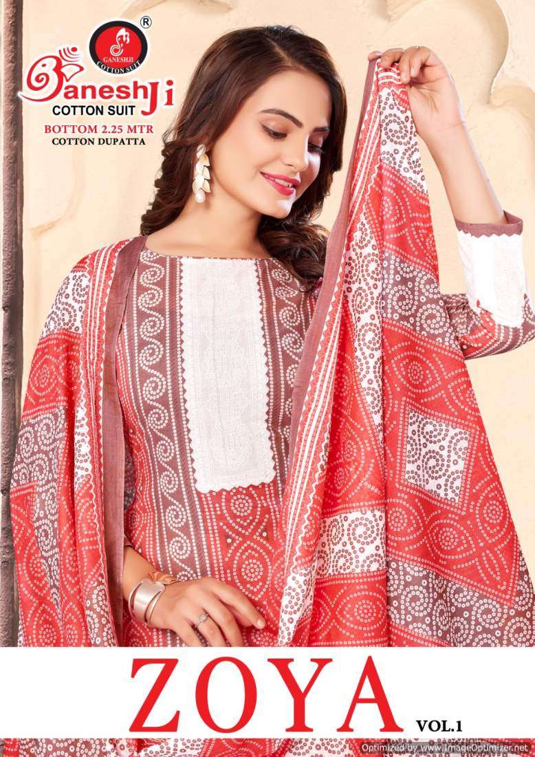 ZOYA VOL-1 BY GANPATI COTTON SUIT 1001 TO 1008 SERIES COTON DRESSES