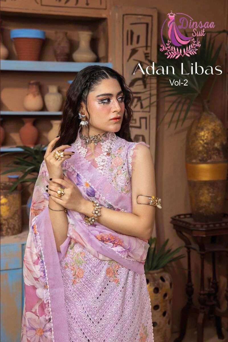 ADAN LIBAS VOL-02 BY DINSAA SUIT DESIGNER COTTON HEAVY SELF EMBROIDERY DRESSES