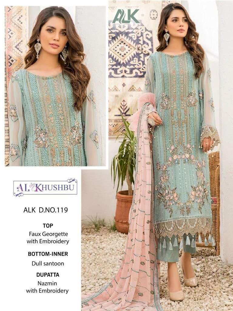 ALK-119 HIT DESIGN BY AL KHUSHBU GEORGETTE EMBROIDERY PAKISTANI DRESS