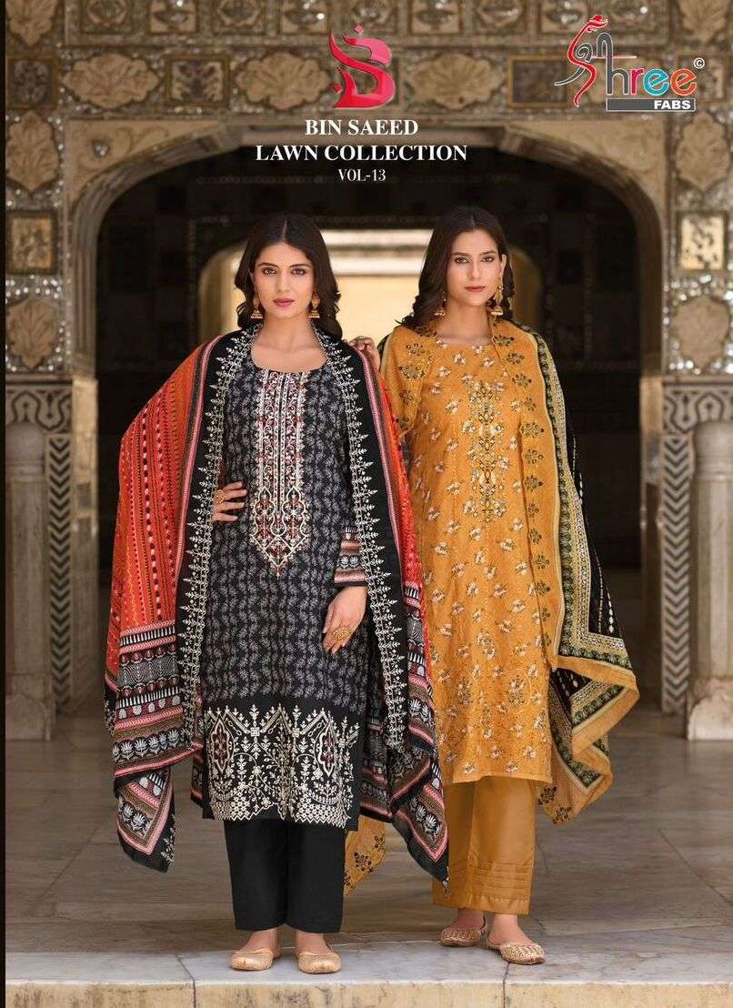 BIN SAEED LAWN COLLECTION VOL-13 BY SHRADDHA DESIGNER 1001 TO 1006 SERIES LAWN DRESSES