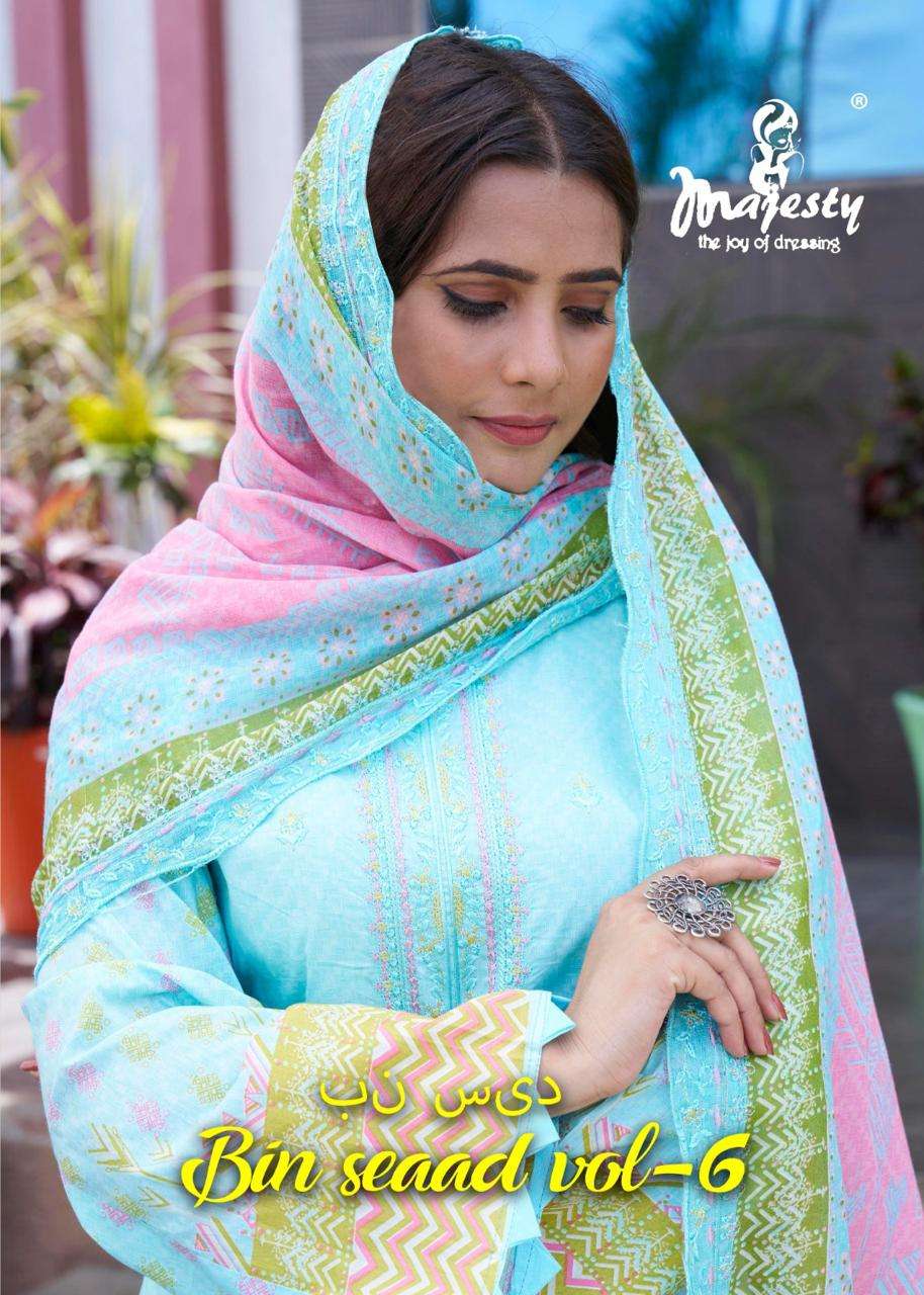 BIN SAEED VOL-6 BY MAJESTY 1001 TO 1004 SERIES COTTON PAKISTANI DRESSES