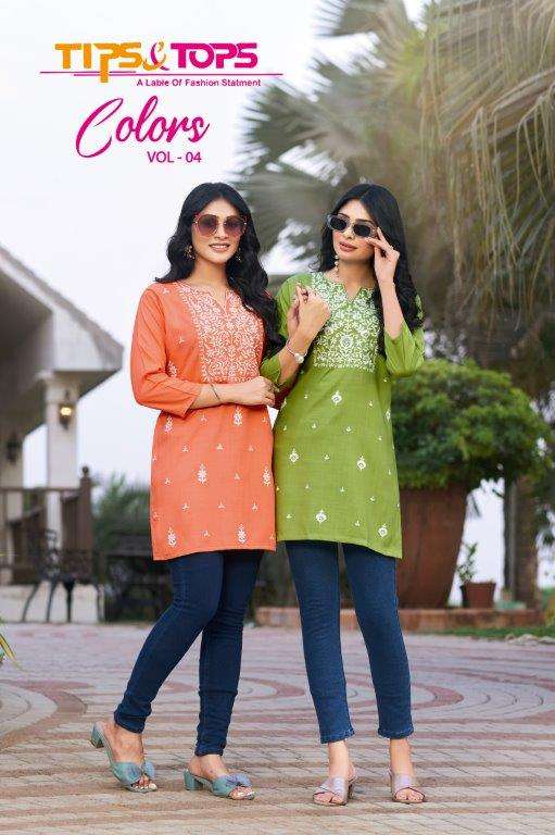 COLORS VOL-4 BY TIPS & TOPS 1001 TO 1006 SERIES RAYON EMBROIDERY TOPS
