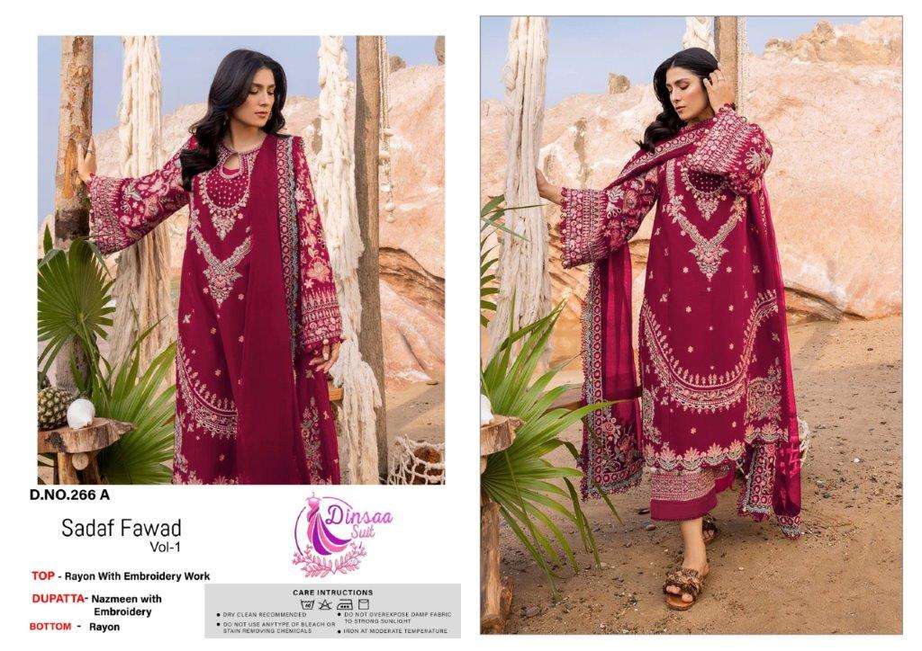 DS-266 COLOURS BY DINSAA SUIT DESIGNER RAYON HEAVY EMBROIDERY DRESSES