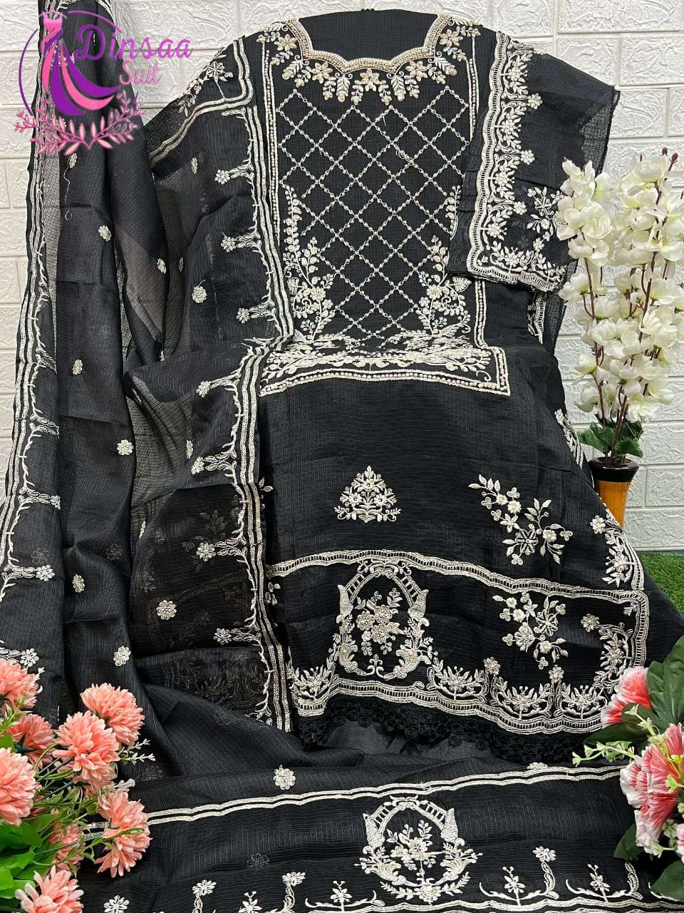 DS-271 HIT DESIGN BY DINSAA SUIT DESIGNER KOTA CHECK EMBROIDERY DRESSES