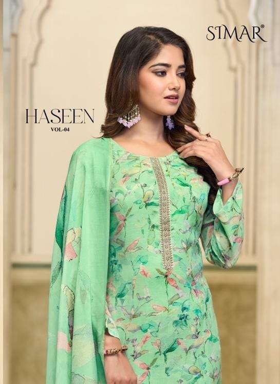 HASEEN VOL-4 BY SIMAR 153 TO 157 SERIES VISCOSE MUSLIN WORK DRESSES