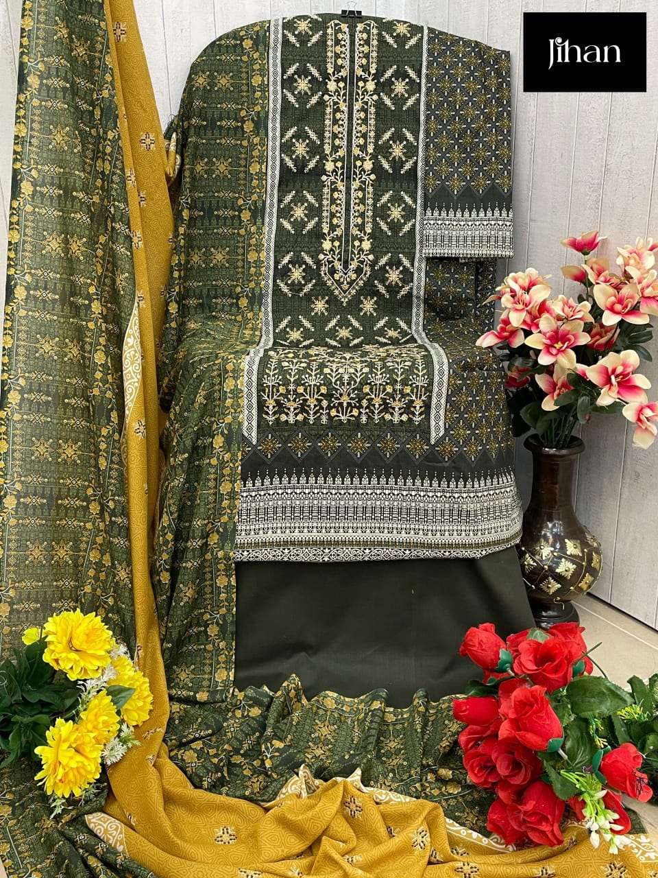 JIHAN 3411 BY JIHAN DESIGNER PURE LAWN PRINT WITH PATCH EMBROIDERY DRESSES