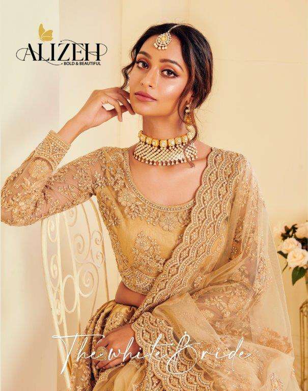 THE WHITE BRIDE BY ALIZEH HEAVY DESIGNER HEAVY BUTTERFLY NET LEHENGAS