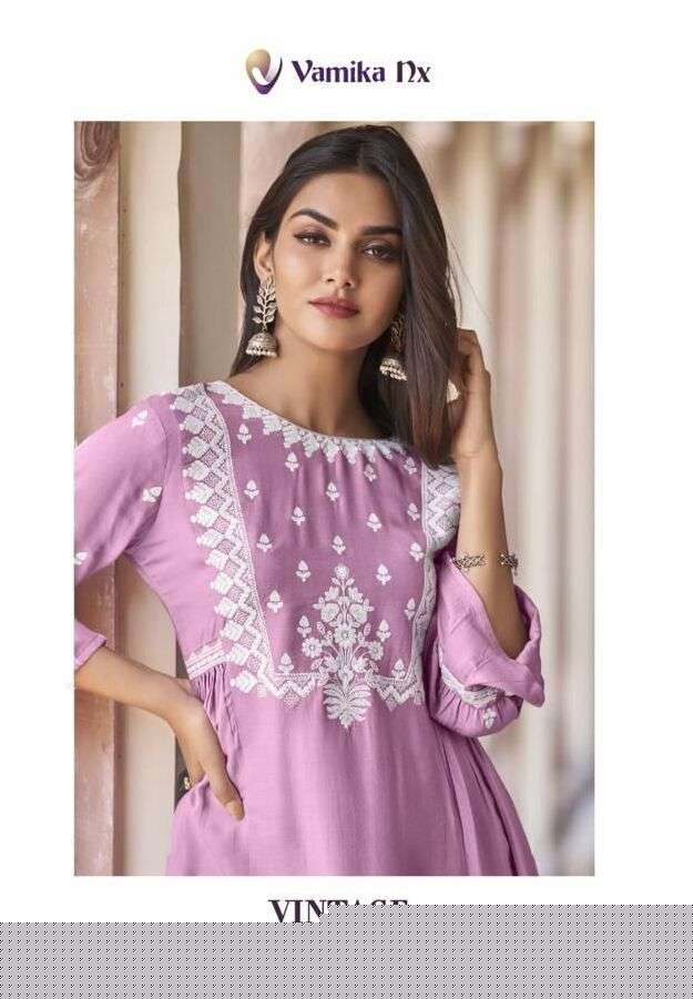 VINTAGE SUPER HIT BY VAMIKA NX 905-A TO 905-E SERIES HEAVY RAYON WORK CO-ORD SET