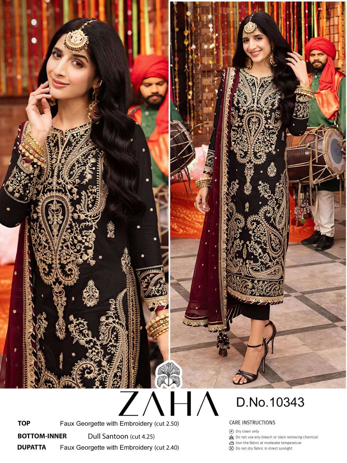 ZAHA 10343 BY ZAHA DESIGNER FAUX GEORGETTE EMBROIDERED PAKISTANI DRESS