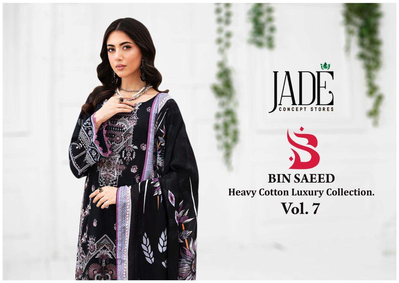 BIN SAEED HEAVY COTTON VOL-7 BY JADE 701 TO 706 SERIES PURE COTTON PRINT PAKISTANI DRESSES