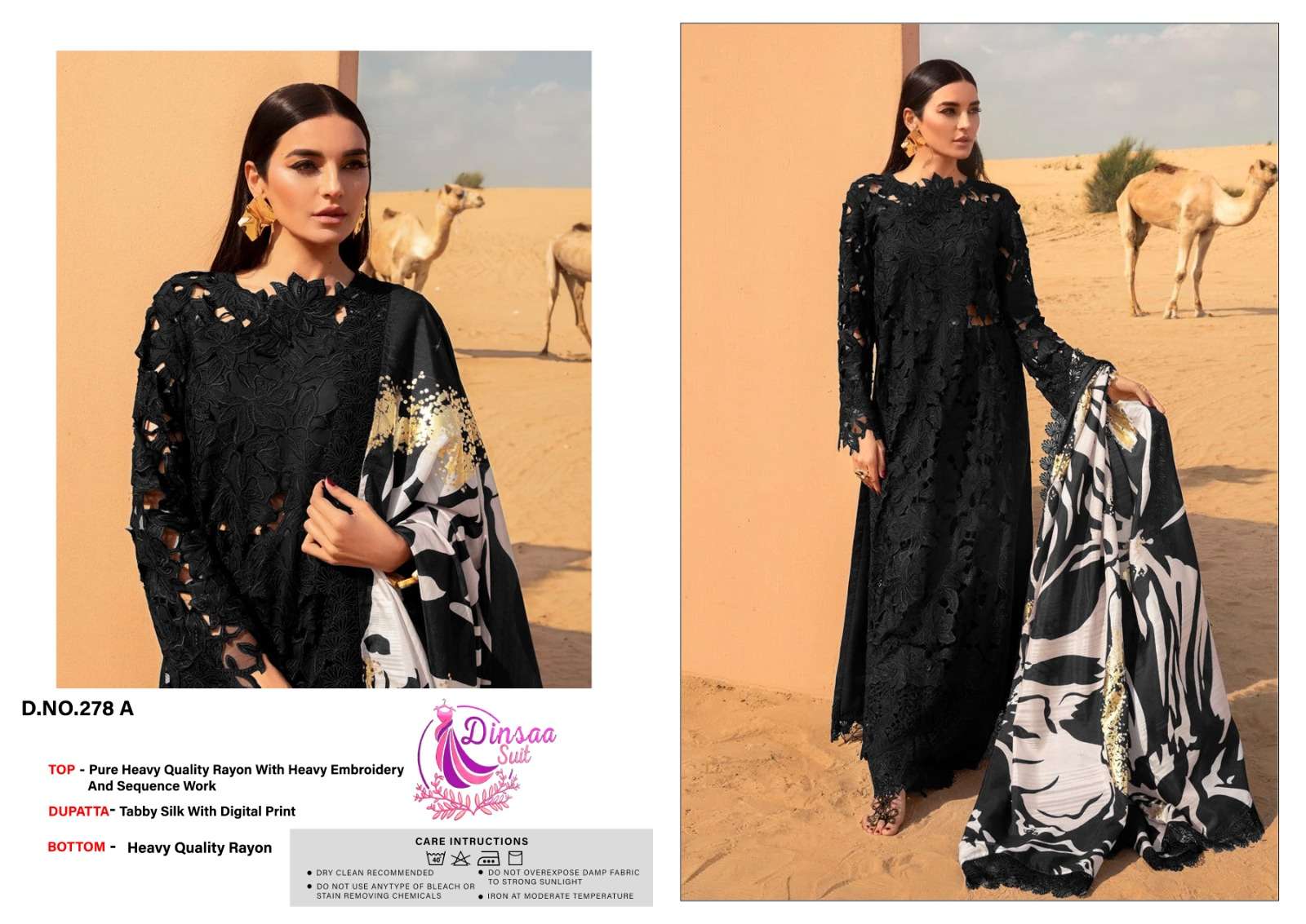 DS-278 COLOURS BY DINSAA SUIT DESIGNER RAYON HEAVY EMBROIDERY DRESSES