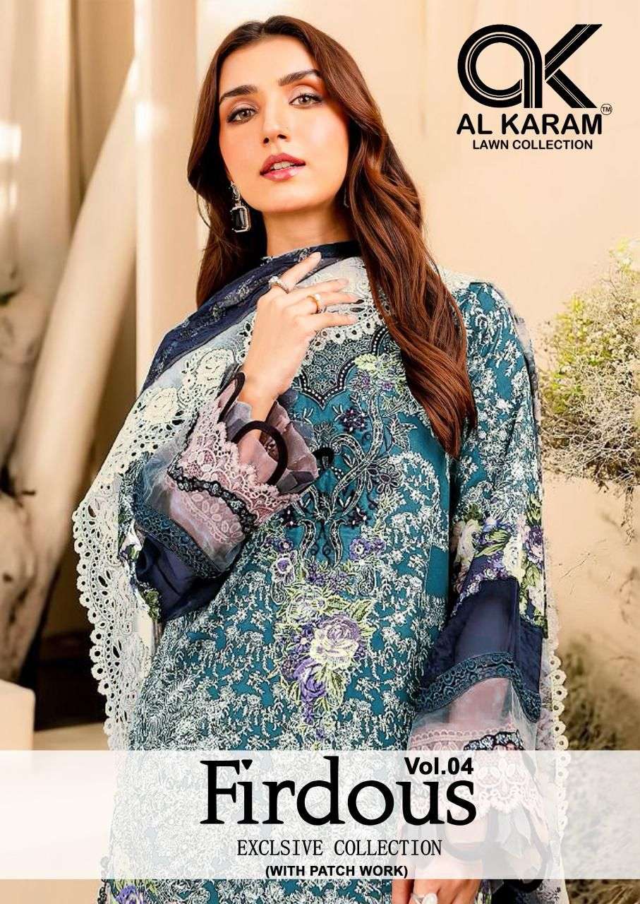 FIRDOUS VOL-04 BY AL KARAM 1001 TO 1006 SERIES HEAVY COTTON PRINT DRESSES