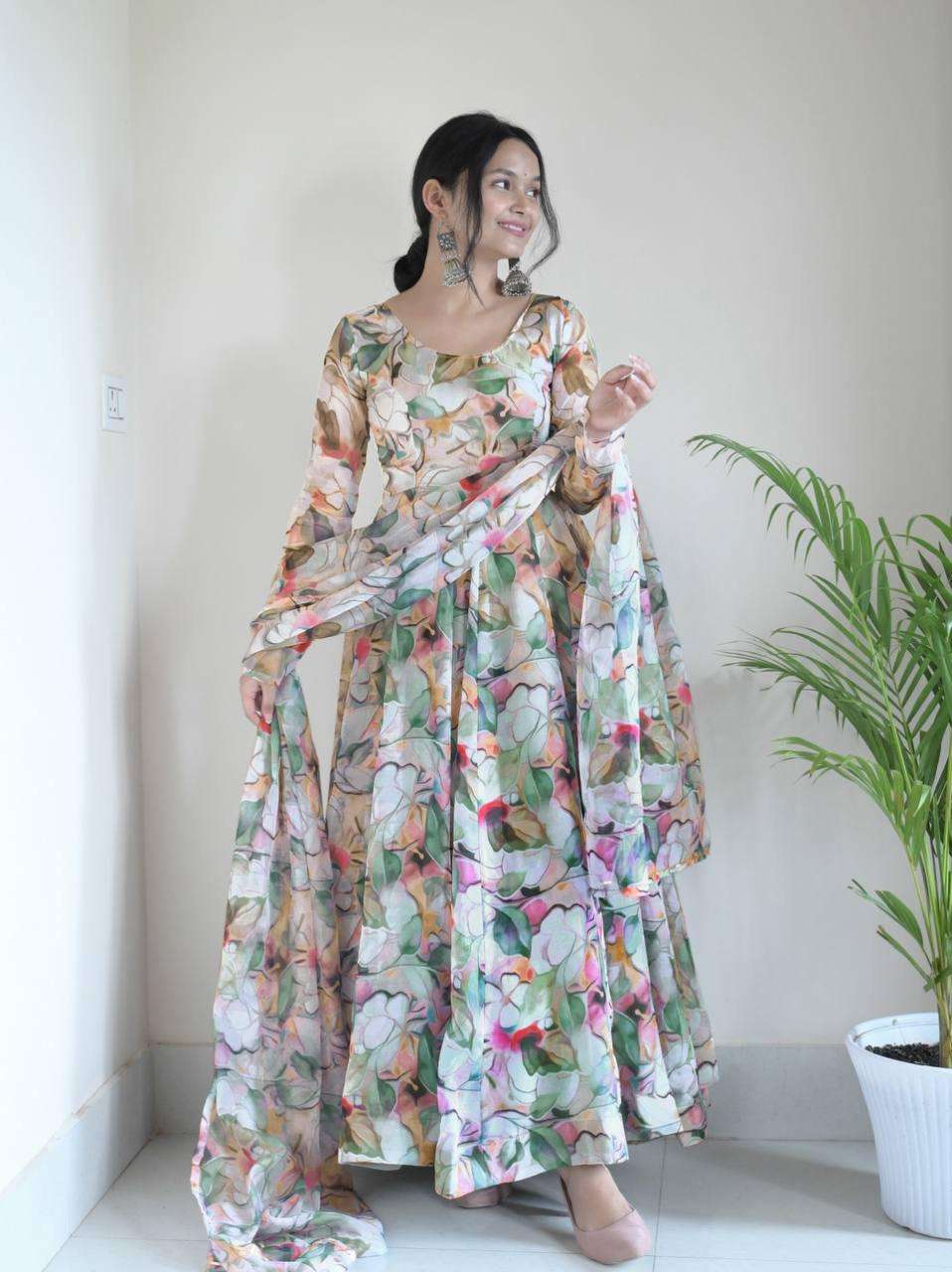 MBL 294 BY ASLIWHOLESALE DESIGNER FACNY ORGANZA SILK PRINT DRESS