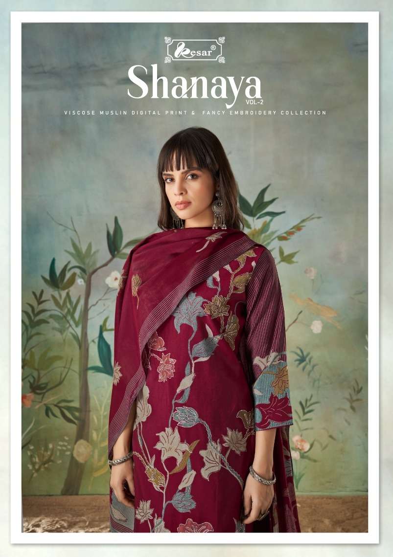 SHANAYA VOL-02 BY KESAR 220001 TO 220006 SERIES PURE MUSLIN EMBROIDERY DRESSES