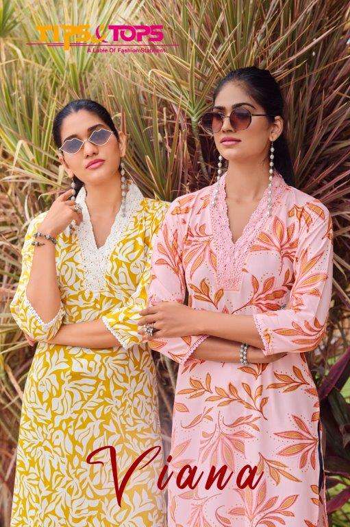 VIANA VOL-01 BY TIPS & TOPS 101 TO 106 SERIES RAYON FANCY PRINTED KURTIS