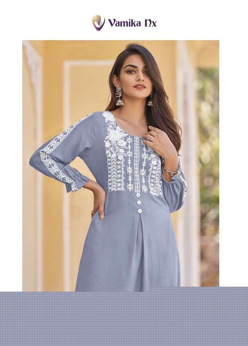 VINTAGE PLATINUM BY VAMIKA NX 902-A TO 902-E SERIES HEAVY RAYON WORK CO-ORD SET