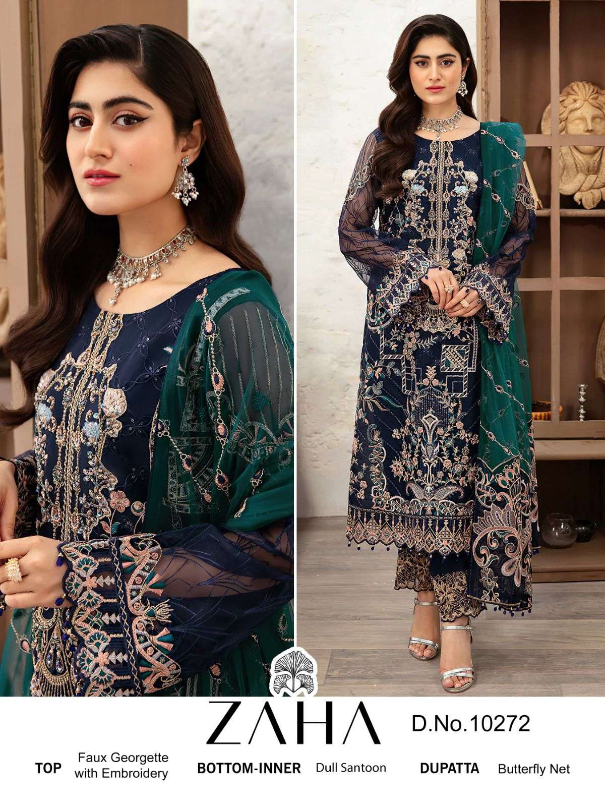 ZAHA 10272 BY ZAHA DESIGNER FAUX GEORGETTE EMBROIDERED PAKISTANI DRESS