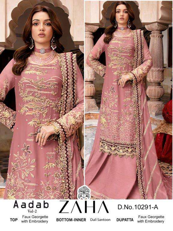 AADAB VOL-02 BY ZAHA DESIGNER FAUX GEORGETTE WORK PAKISTANI DRESSES