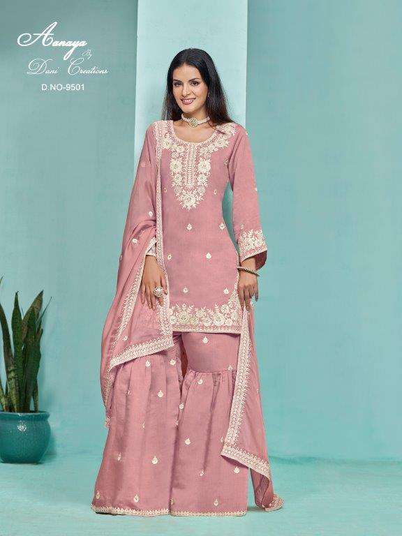 AANAYA VOL-195 BY TWISHA 9501 TO 9504 SERIES DESINGER ROMAN SILK EMBROIDERY DRESSES