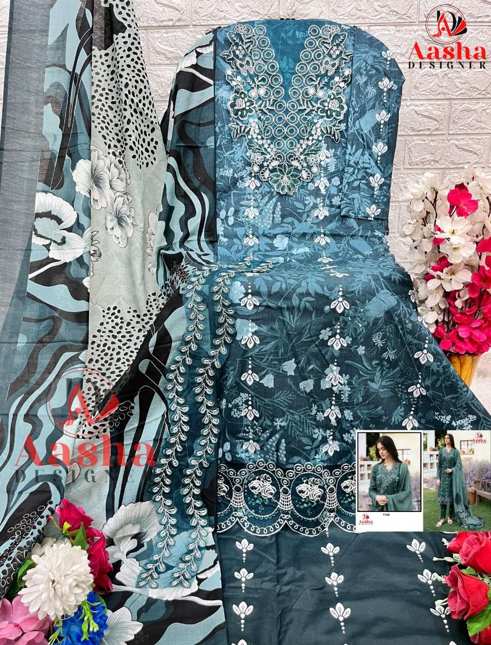 AASHA 1120 BY AASHA DESIGNER HEAVY COTTON SELF EMBROIDERY DRESSES