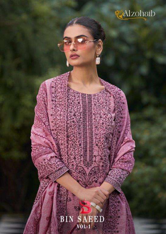 BIN SAEED VOL-01 BY ALZOHAIB HEAVY EMBROIDERED COTTON PAKISTANI DRESSES