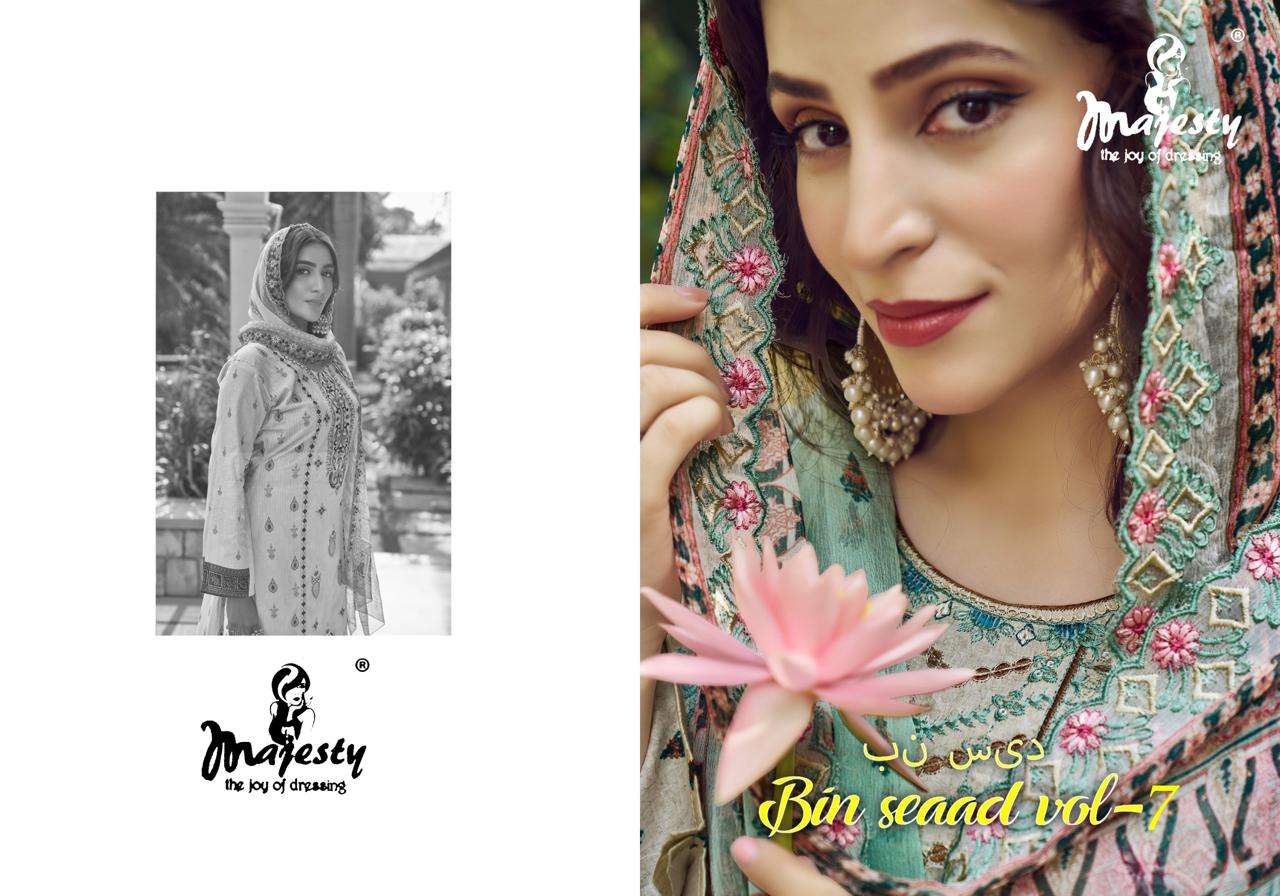 BIN SAEED VOL-7 BY MAJESTY 1001 TO 1006 SERIES COTTON PAKISTANI DRESSES