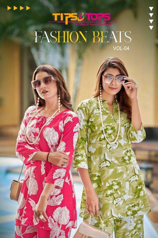 FASHION BEATS VOL-04 BY TIPS & TOPS 101 TO 106 SERIES HEAVY RAYON PRINTED CO-ORD SETS