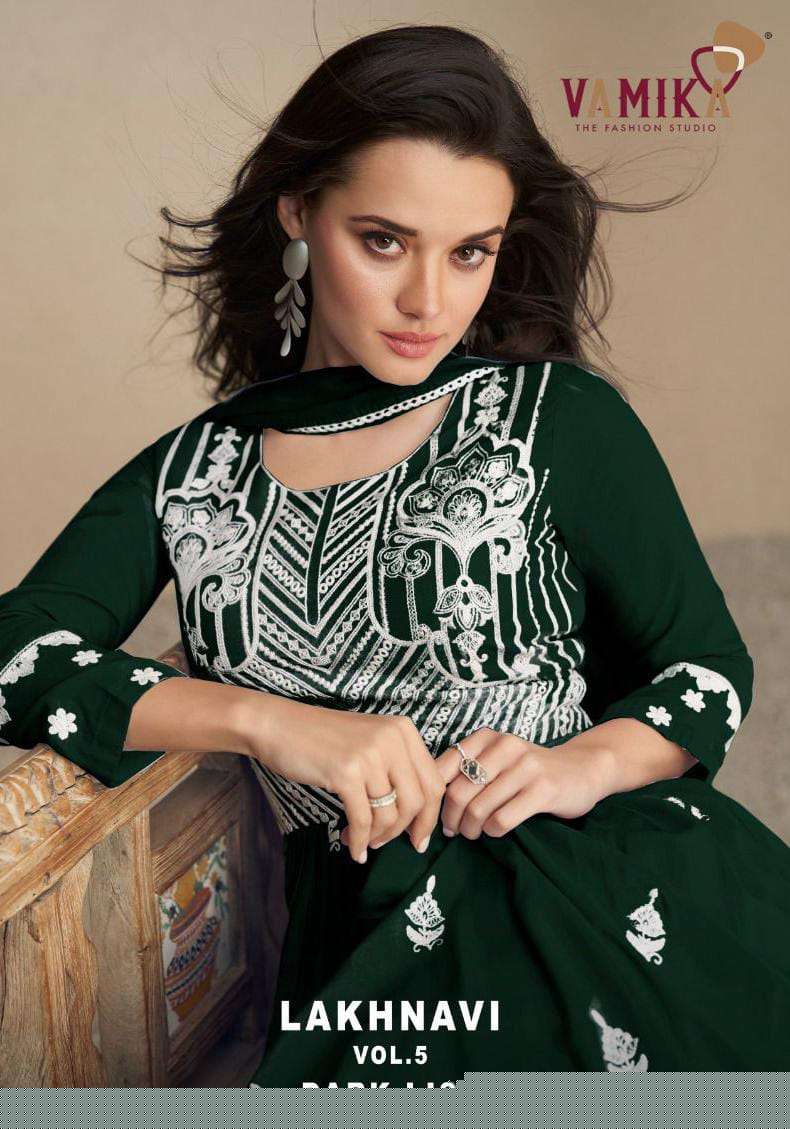 LAKHNAVI VOL-5 DARK COLOR BY VAMIKA 1028-F TO 1028-J SERIES RAYON STITCHED DRESSES