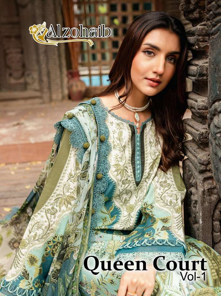 QUEEN COURT VOL-01 BY ALZOHAIB HEAVY EMBROIDERED COTTON PAKISTANI DRESSES