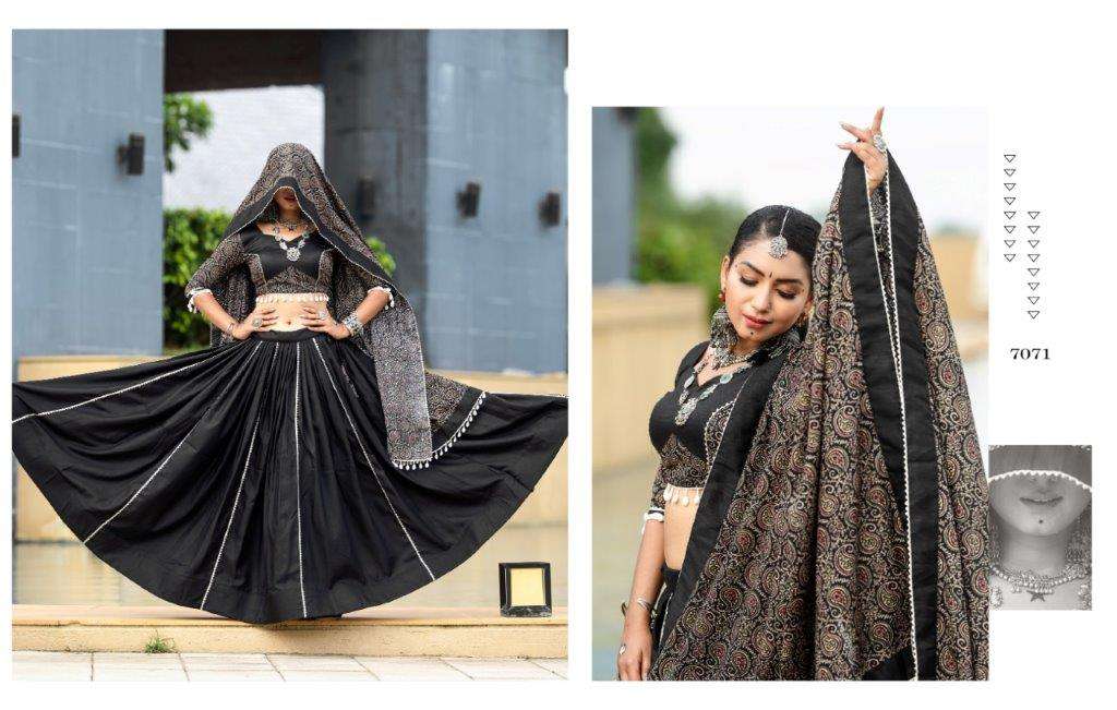 RAJWADI VOL-10 BY AAWIYA 7071 TO 7077 SERIES HEAVY COTTON WORK LEHENGAS