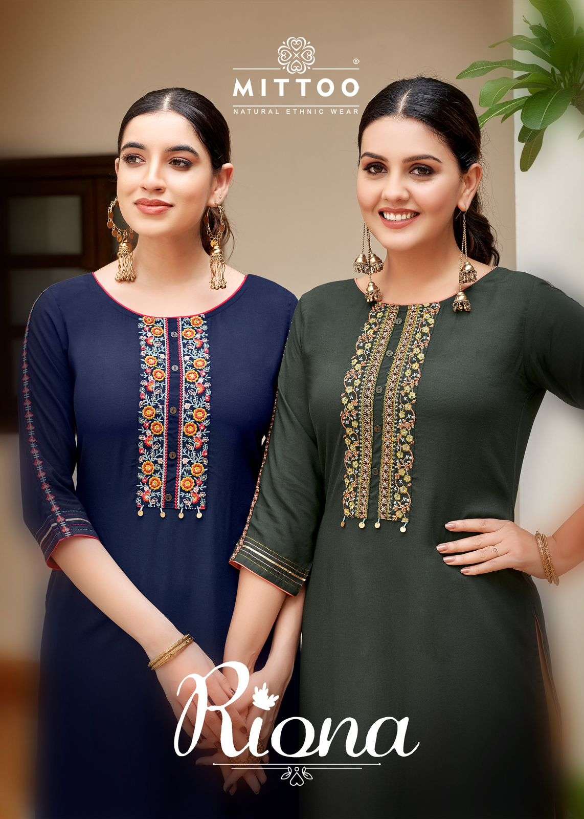 RIONA VOL-01 BY MITTOO 1001 TO 1006 SERIES HEAVY RAYON HANDWORK KURTIS