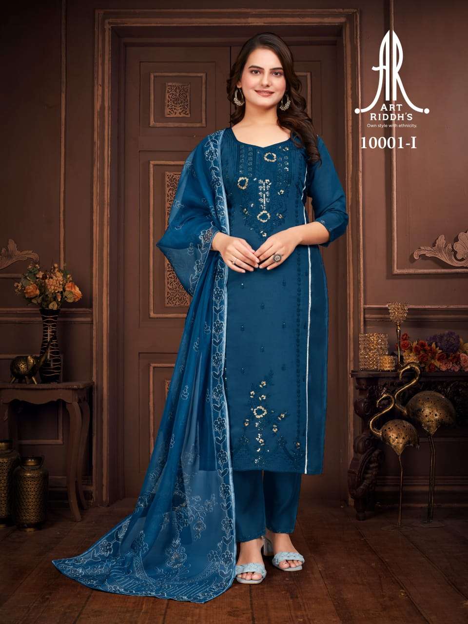 AR-10001 COLOR BY ART RIDDHS PURE ROMAN SILK EMBROIDERY WORK DRESSES