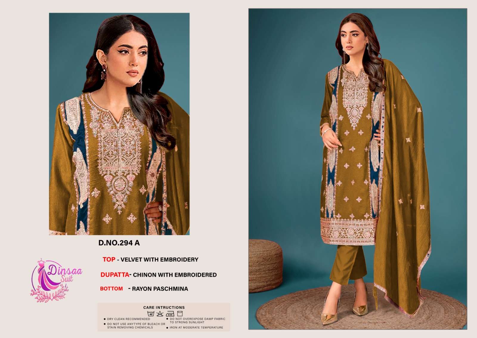 DS-294 COLOURS BY DINSAA SUIT DESIGNER VELVET WITH EMBROIDERY DRESSES