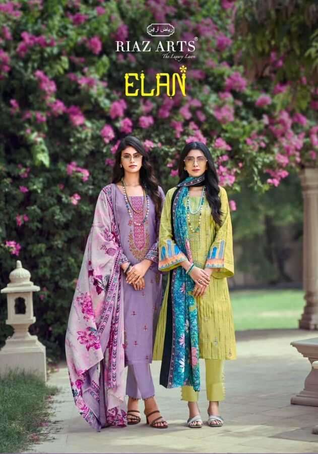 ELAN VOL-01 BY RIAZ ARTS 8001 TO 8007 SERIES LAWN COTTON PRINT EMBROIDERY DRESSES