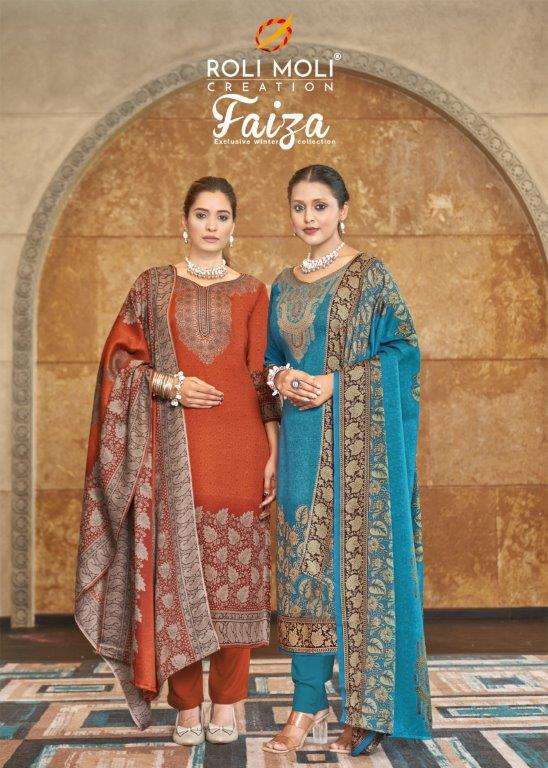 FAIZA VOL-01 BY ROLI MOLI 1001 TO 1008 SERIES SOFT PASHMINA PRINTED DRESSES