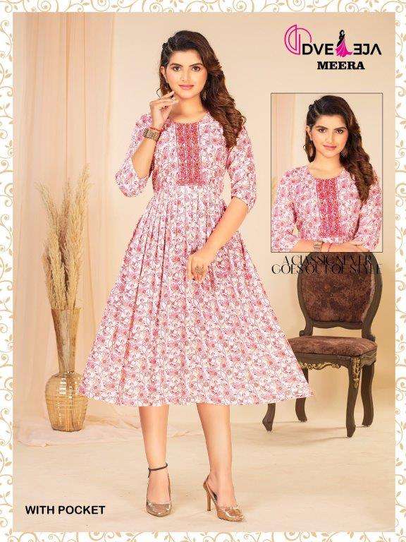 MEERA VOL-01 BY DVEEJA 01 TO 23 SERIES FANCY RAYON EMBROIDERY KURTIS