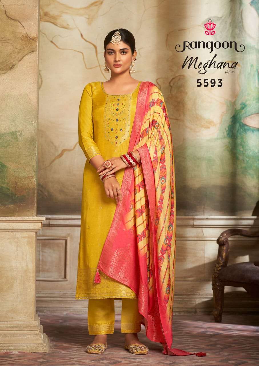 MEGHNA VOL-02 BY RANGOON 5591 TO 5594 SERIES HEAVY PURE JACQUARD WORK DRESSES