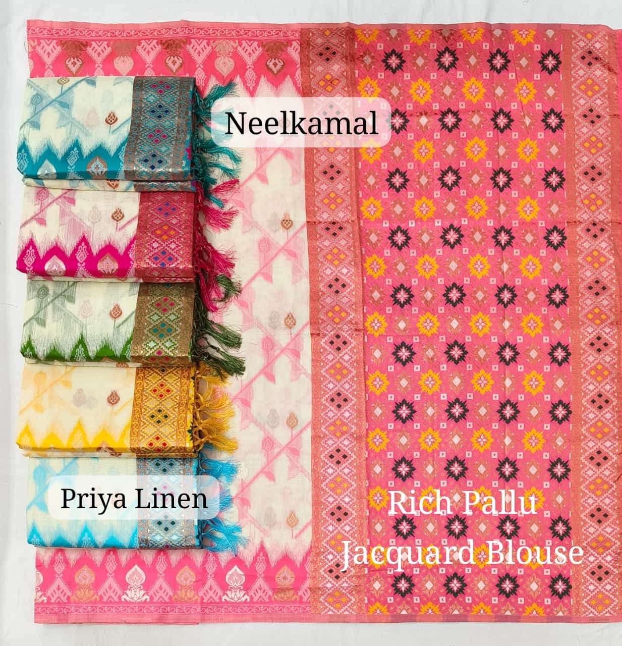 PRIYA LINEN BY NEELKAMAL SAREES INDIAN DESIGNER LINEN PRINTED SAREES