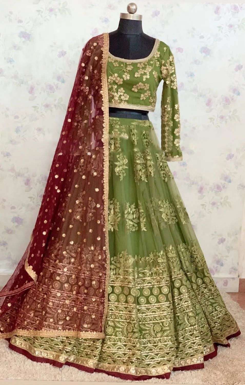 QRC-173 COLOR BY ASLIWHOLESALE DESIGNER FANCY NET HANDWORK LEHENGAS