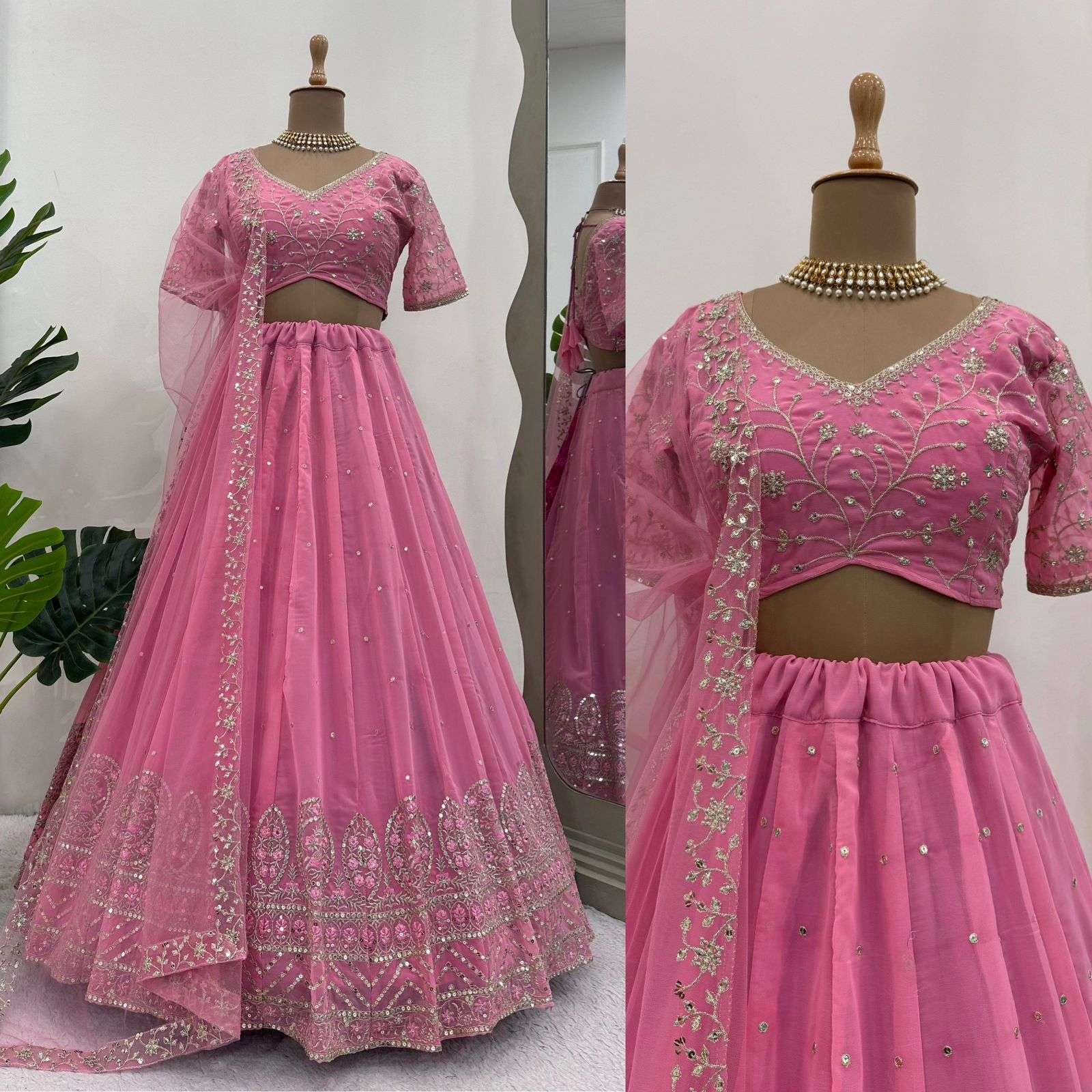 QRC-291 COLOR BY ASLIWHOLESALE DESIGNER FANCY FAUX GEORGETTE LEHENGAS