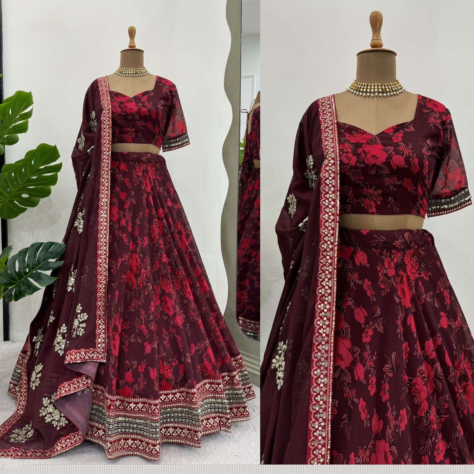 QRC-296 COLOR BY ASLIWHOLESALE DESIGNER FANCY FAUX GEORGETTE LEHENGAS