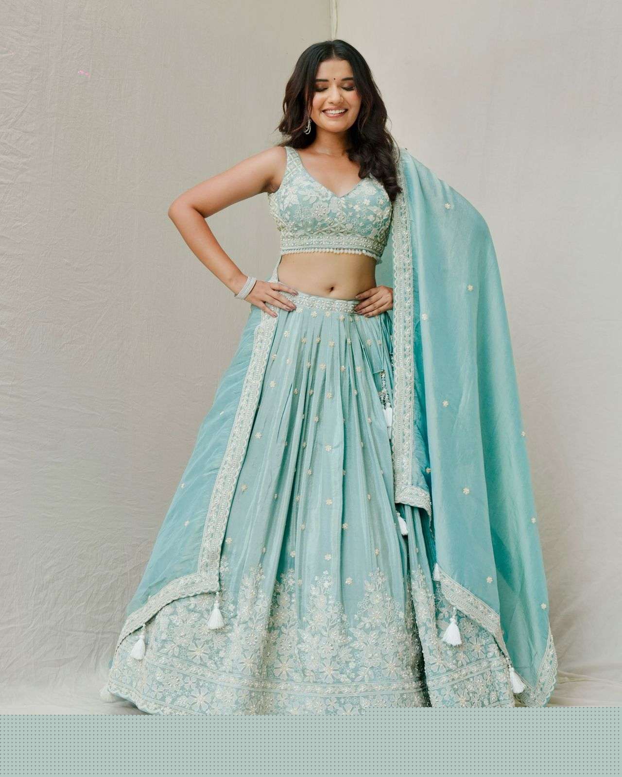 QRC-299 COLOR BY ASLIWHOLESALE DESIGNER FANCY ROMAN SILK LEHENGAS