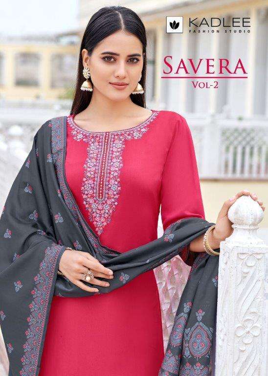 SAVERA VOL-02 BY KADLEE 1001 TO 1006 SERIES FANCY RAYON WEAVING PRINT DRESSES