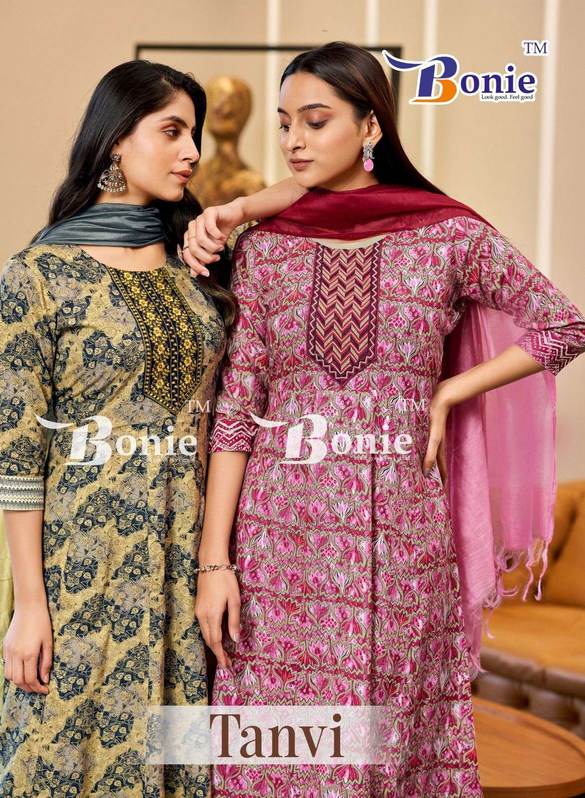 TANVI VOL-01 BY BONIE 1001 TO 1007 SERIES DESIGNER FANCY RAYON PRINT DRESSES