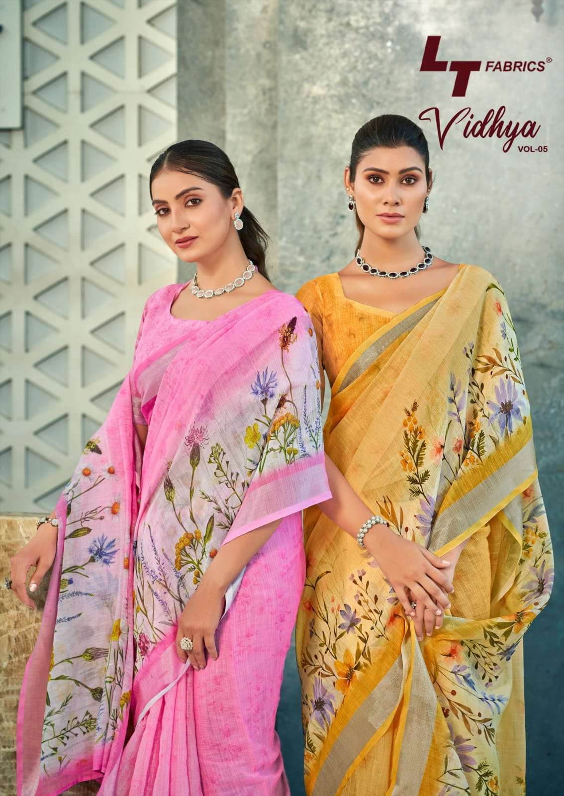 VIDHYA VOL-05 BY LT FABRICS 1001 TO 1008 SERIES LINEN COTTON PRINT SAREES