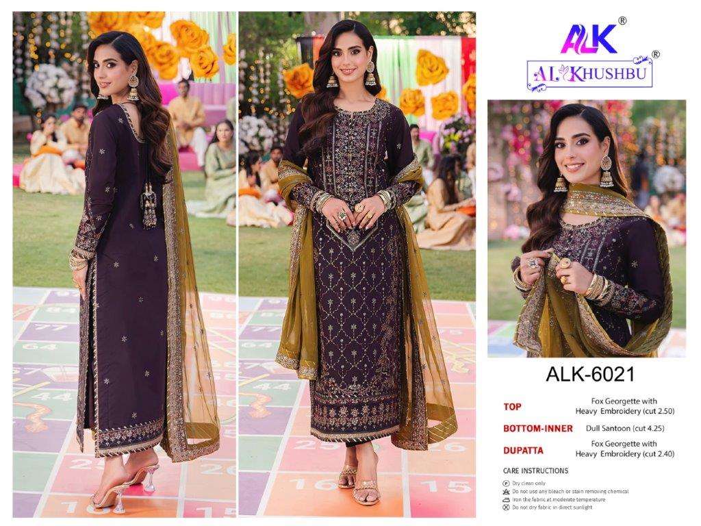 ALK-6021 SERIES BY AL KHUSHBU HEAVY GEORGETTE EMBROIDERY PAKISTANI DRESSES