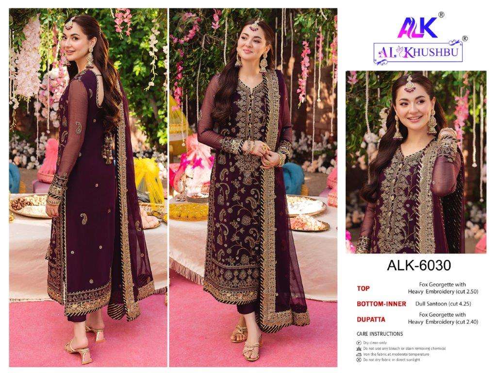 ALK-6030 SERIES BY AL KHUSHBU HEAVY GEORGETTE EMBROIDERY PAKISTANI DRESSES